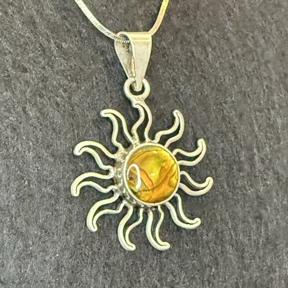 Vintage Charles Albert Sterling Silver 925 Abalone Sun Pendant B2 - Picture 3 of 16